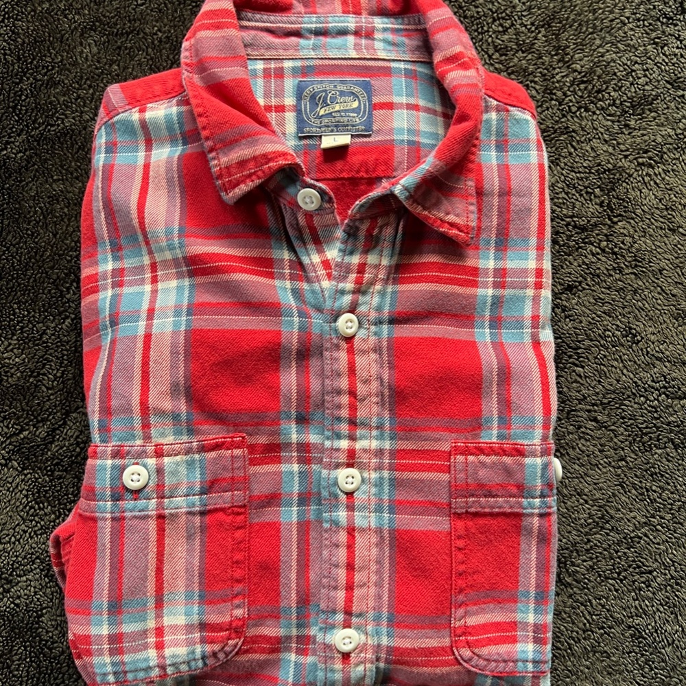 Jcrew button front long sleeve flannel shirt large red plaid